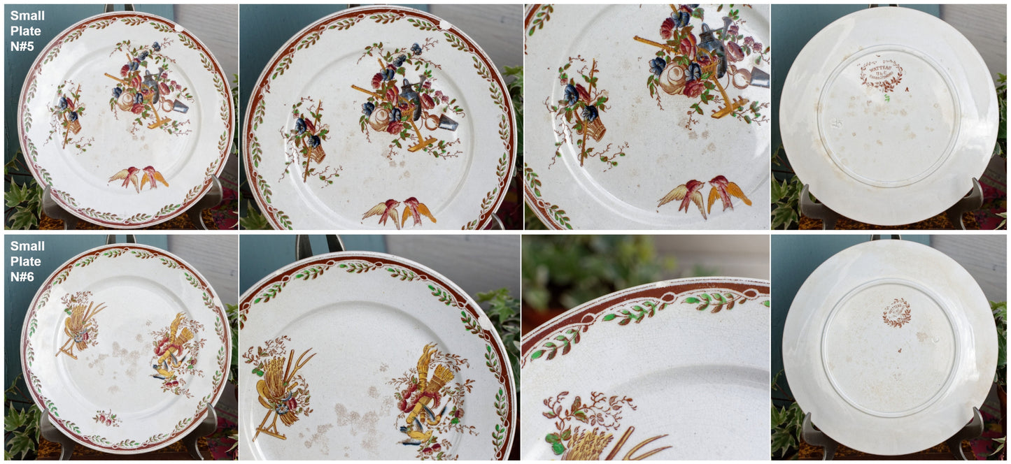 French Antique Ironstone Polychrome Plate Watteau Motif Sarreguemines U&C Terre de Fer Faience