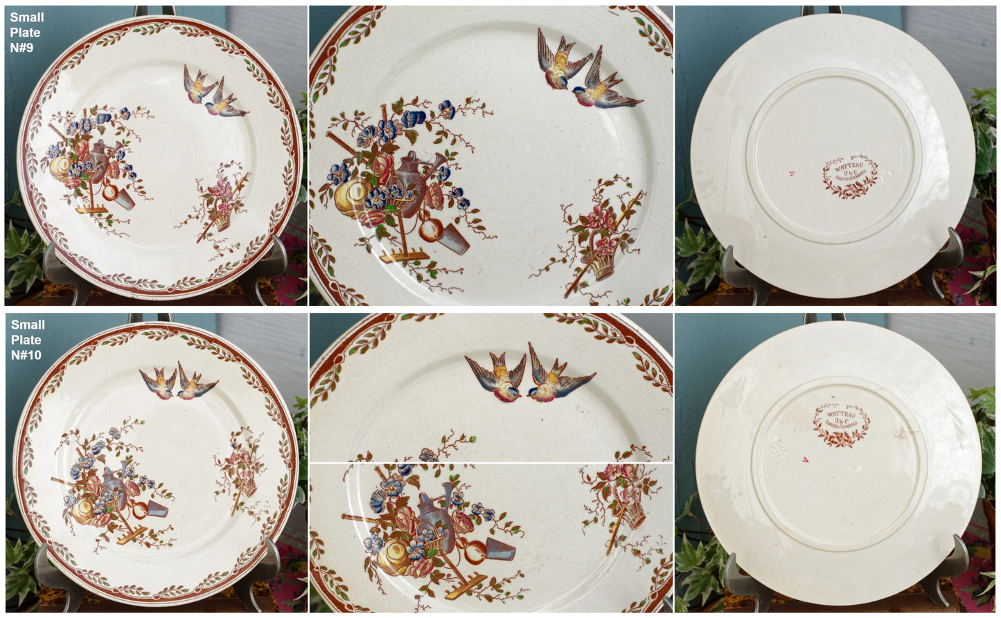 French Antique Ironstone Polychrome Plate Watteau Motif Sarreguemines U&C Terre de Fer Faience