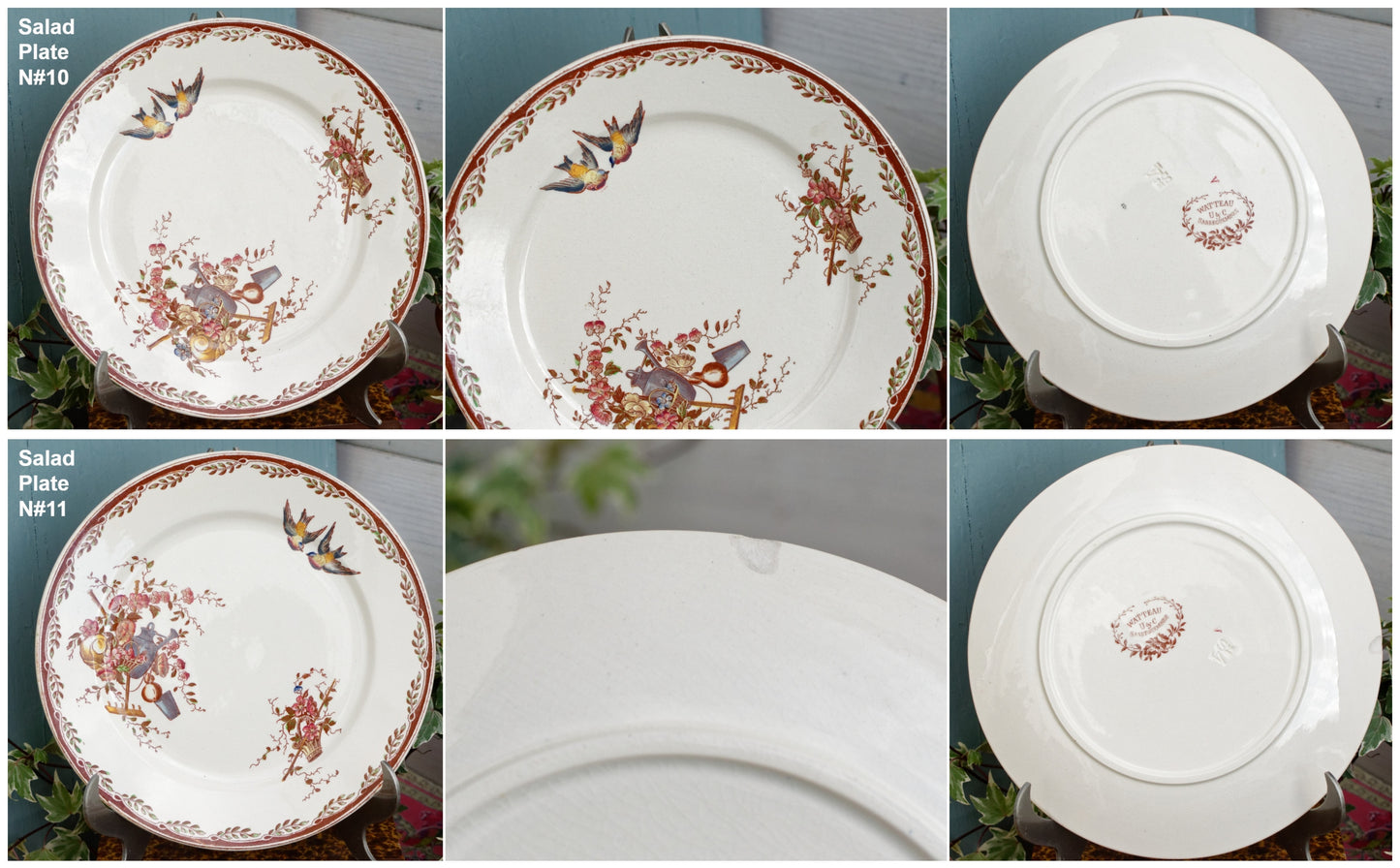 French Antique Ironstone Polychrome Plate Watteau Motif Sarreguemines U&C Terre de Fer Faience