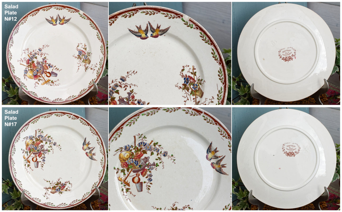 French Antique Ironstone Polychrome Plate Watteau Motif Sarreguemines U&C Terre de Fer Faience