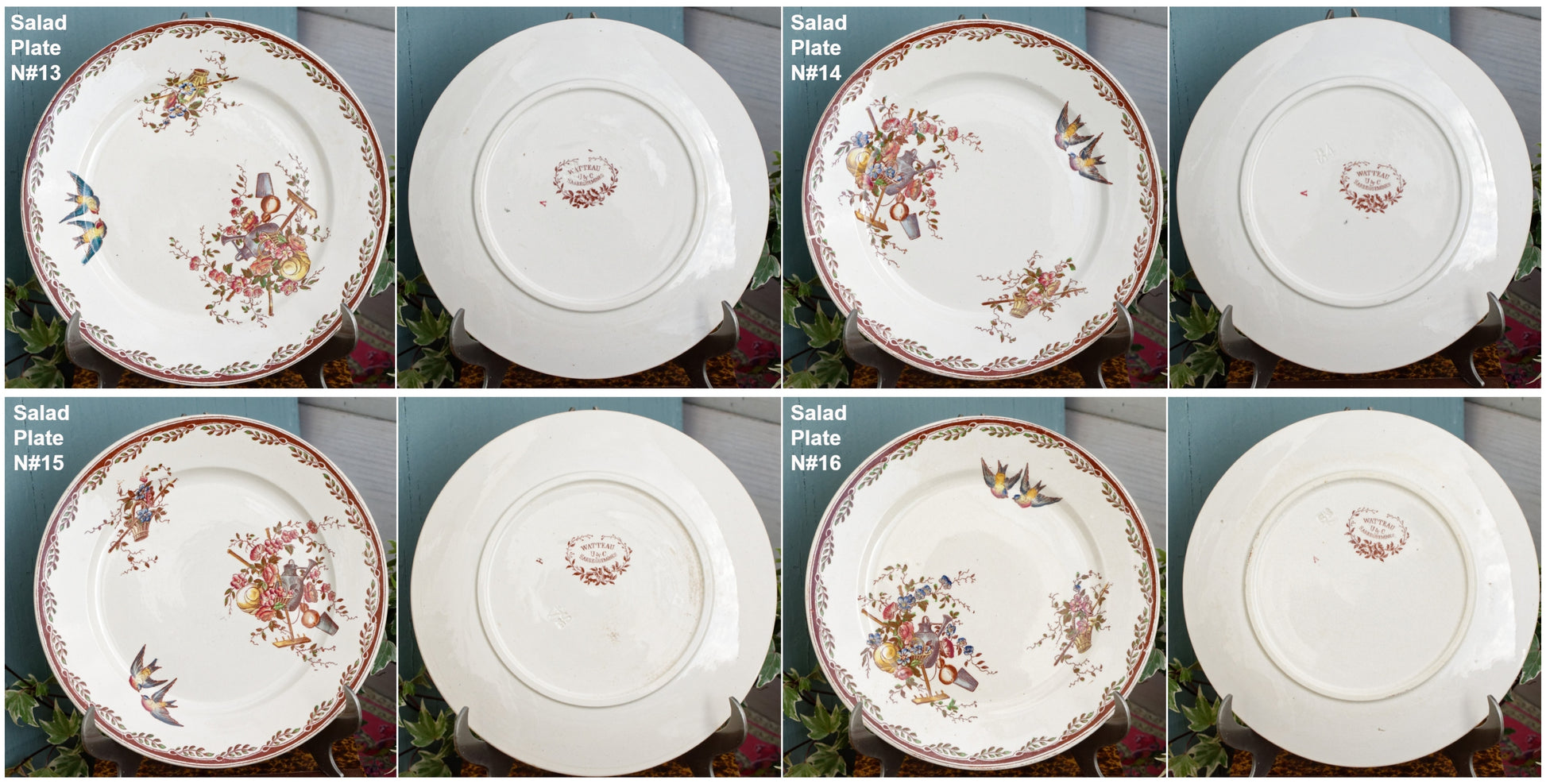 French Antique Ironstone Polychrome Plate Watteau Motif Sarreguemines U&C Terre de Fer Faience