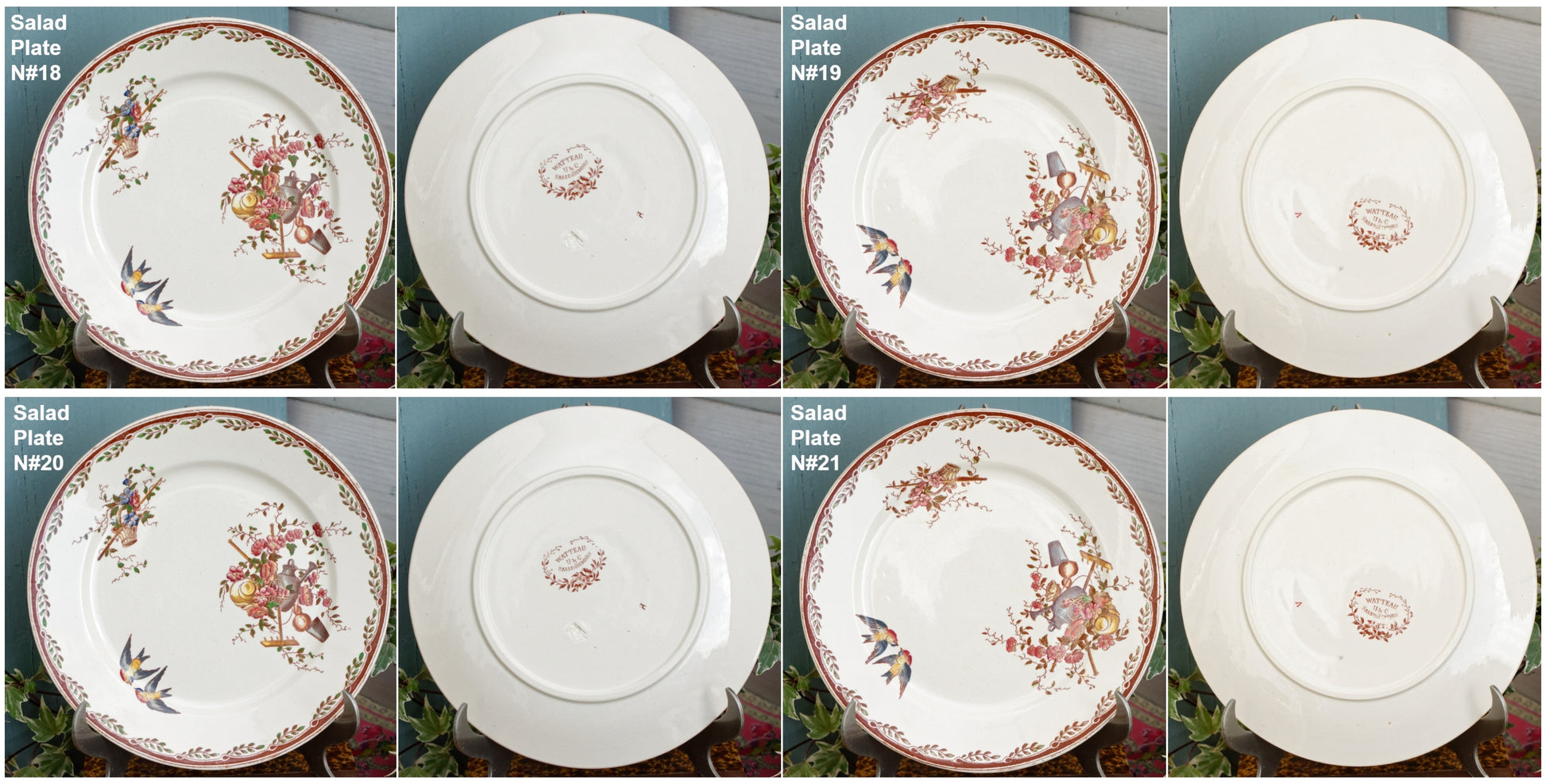 French Antique Ironstone Polychrome Plate Watteau Motif Sarreguemines U&C Terre de Fer Faience