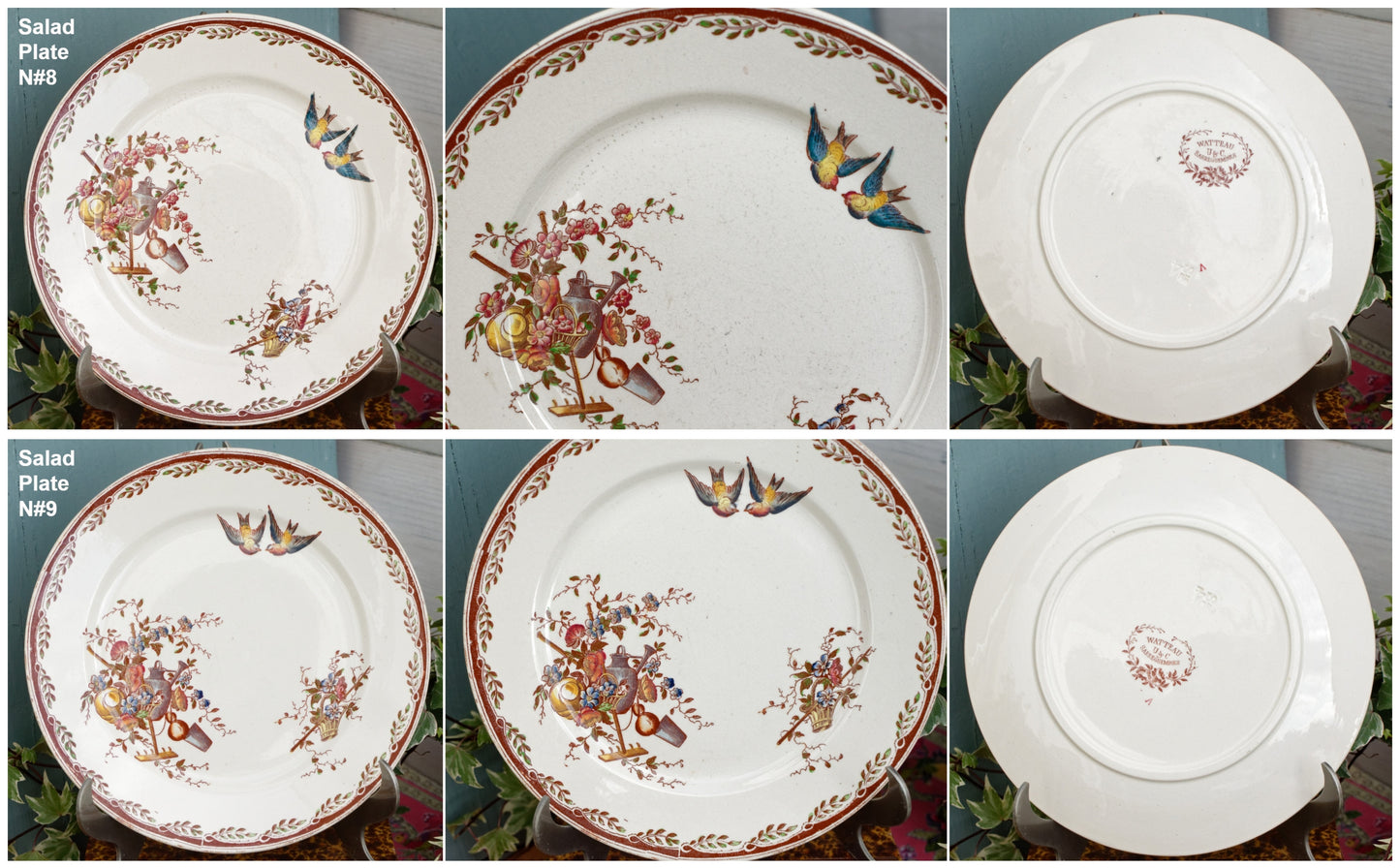 French Antique Ironstone Polychrome Plate Watteau Motif Sarreguemines U&C Terre de Fer Faience