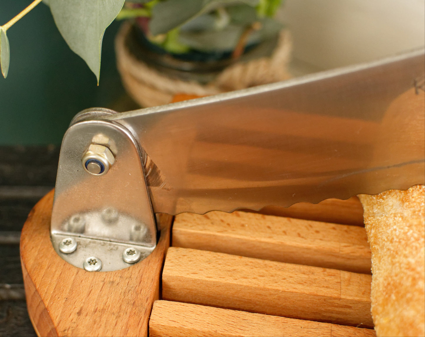 French Vintage Wooden Bread Slicer with Crumb Collector & Hinged Stainless Steel Knife  by Roger Orfevre Coupe Pain Ramasse Miettes en Bois Baguette Slicer Guillotine
