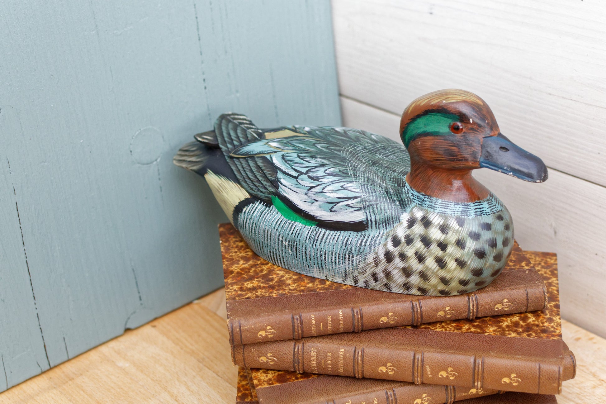 French Vintage Collectible Hand-Carved Wooden Duck ~ Folk Art Decoy Figurine