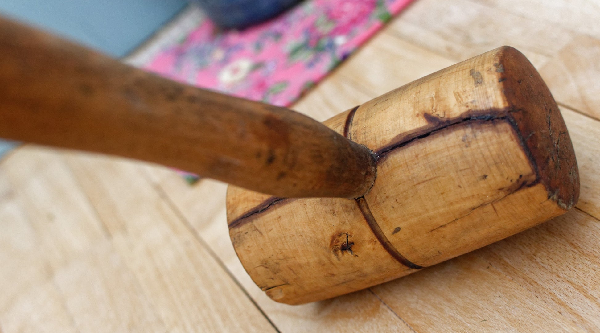 French Vintage Wooden Mallet "MARTEAU MAILLET EN BOIS" Handmade Woodworking Manual Hammer Primitive Rustic Farmhouse Tool