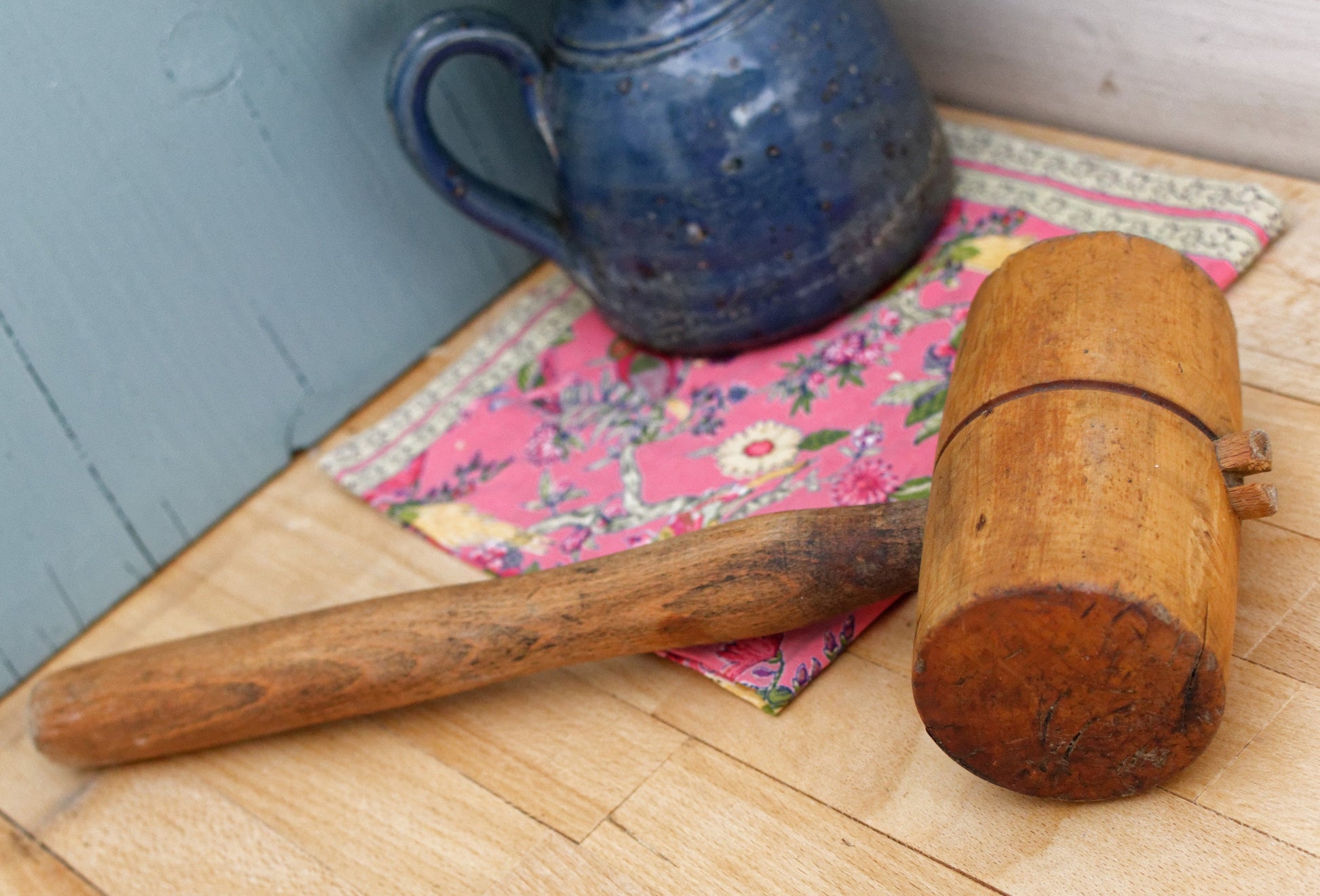 French Vintage Wooden Mallet "MARTEAU MAILLET EN BOIS" Handmade Woodworking Manual Hammer Primitive Rustic Farmhouse Tool