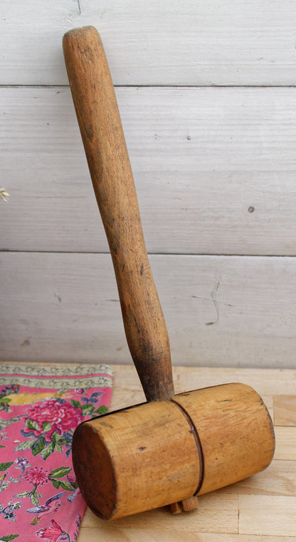 French Vintage Wooden Mallet "MARTEAU MAILLET EN BOIS" Handmade Woodworking Manual Hammer Primitive Rustic Farmhouse Tool