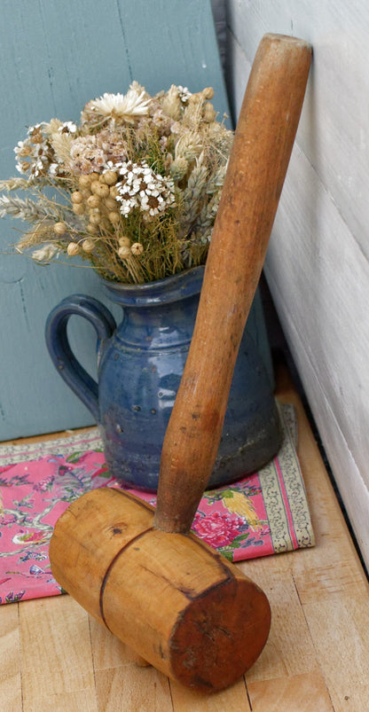 French Vintage Wooden Mallet "MARTEAU MAILLET EN BOIS" Handmade Woodworking Manual Hammer Primitive Rustic Farmhouse Tool