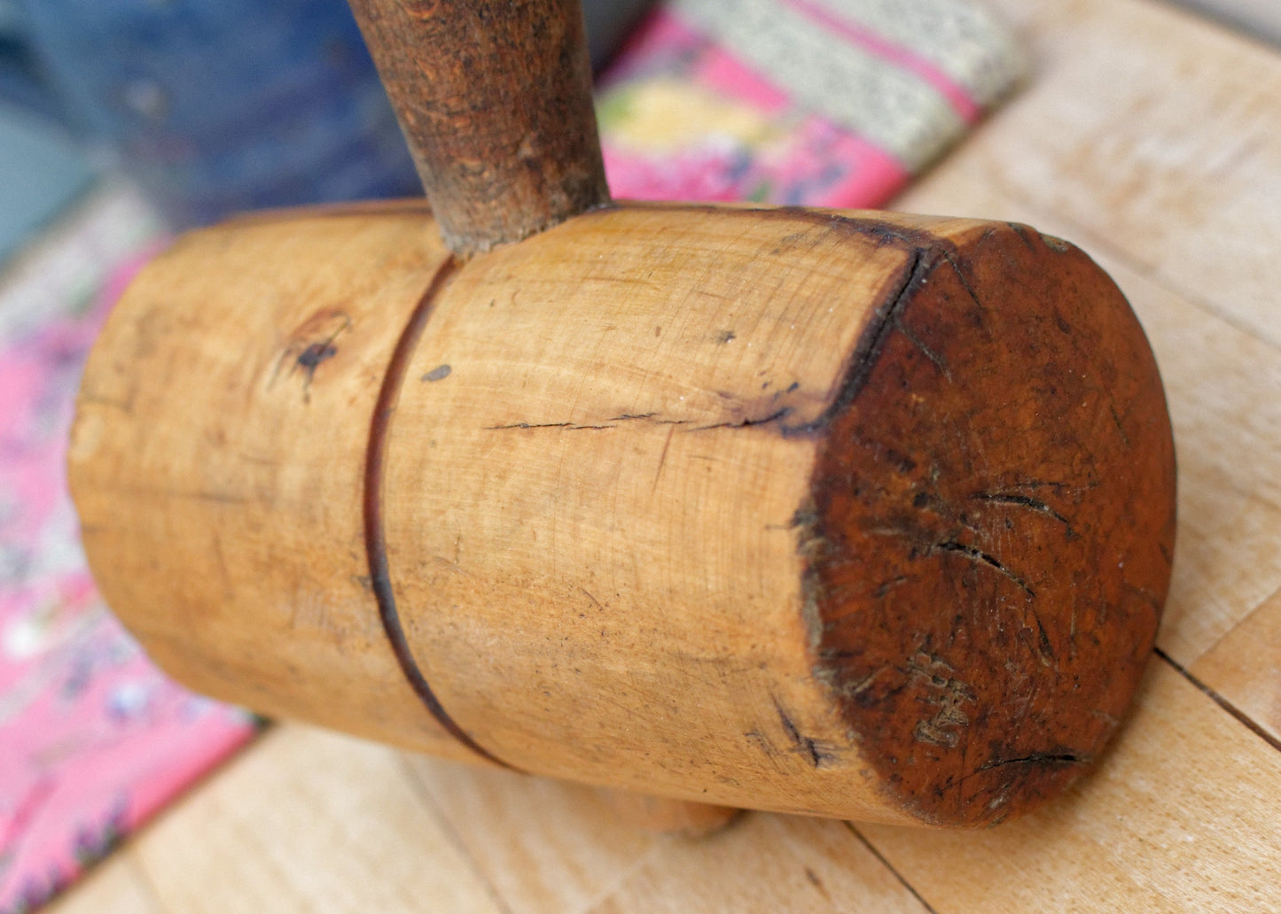 French Vintage Wooden Mallet "MARTEAU MAILLET EN BOIS" Handmade Woodworking Manual Hammer Primitive Rustic Farmhouse Tool