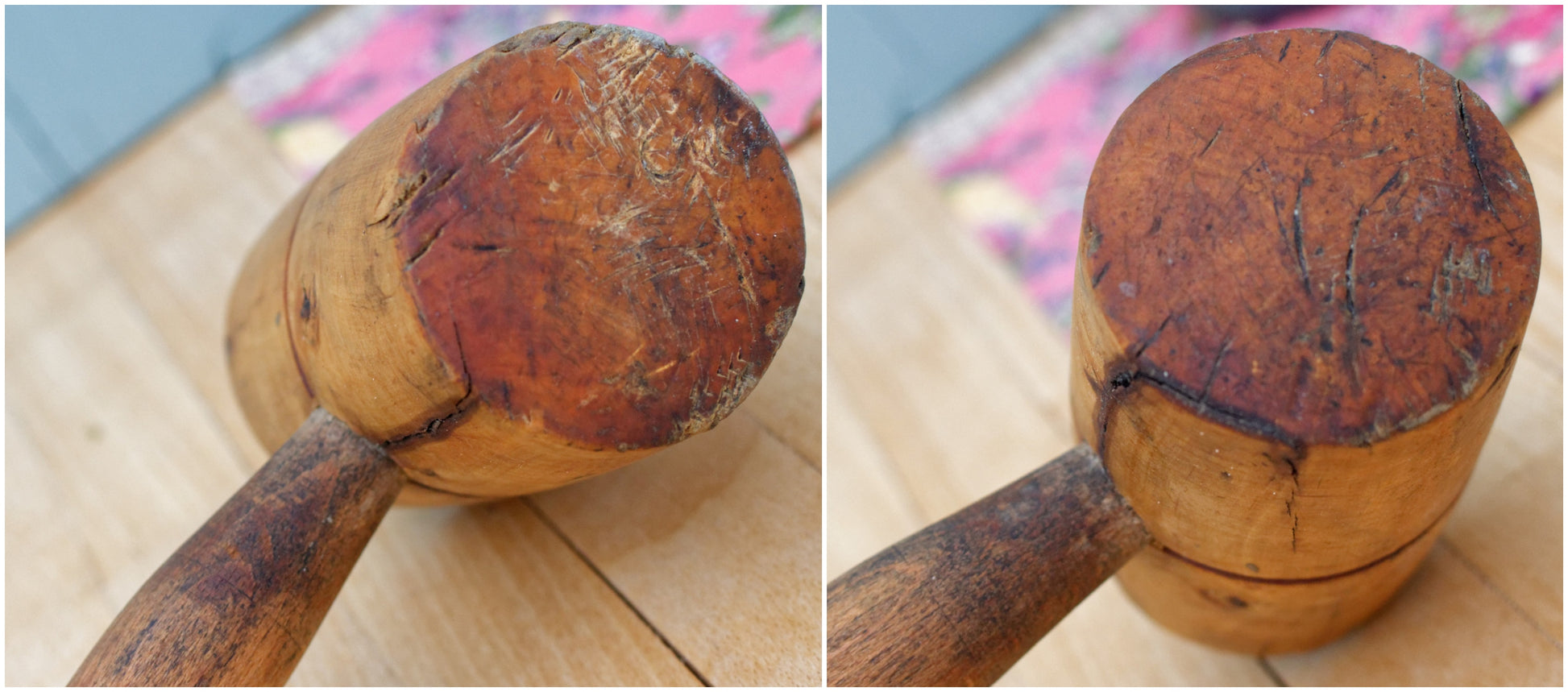 French Vintage Wooden Mallet "MARTEAU MAILLET EN BOIS" Handmade Woodworking Manual Hammer Primitive Rustic Farmhouse Tool