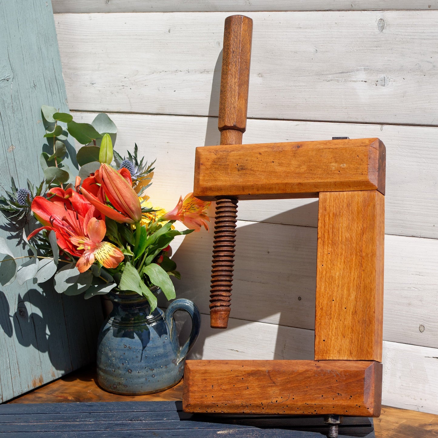 1920s ~  Library C Clamp ~ French Antique Large Wooden Clamp ~ Screw Press ~ Vice ~ Joinery Tool