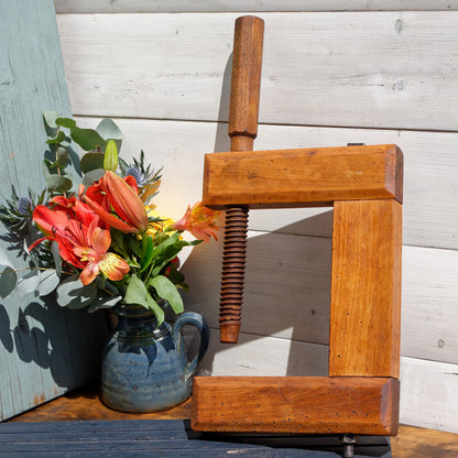 1920s ~  Library C Clamp ~ French Antique Large Wooden Clamp ~ Screw Press ~ Vice ~ Joinery Tool