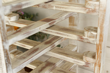 French Vintage Wooden 6 Tier Folding Bakery Pie Pastry Cooling Rack Présentoir à Patisserie Gâteaux en Bois Distressed Biege