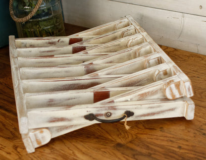 French Vintage Wooden 6 Tier Folding Bakery Pie Pastry Cooling Rack Présentoir à Patisserie Gâteaux en Bois Distressed Biege