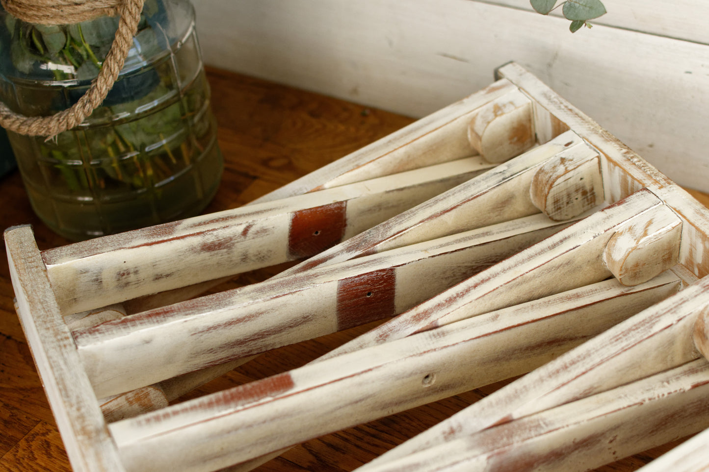 French Vintage Wooden 6 Tier Folding Bakery Pie Pastry Cooling Rack Présentoir à Patisserie Gâteaux en Bois Distressed Biege