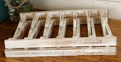 French Vintage Wooden 6 Tier Folding Bakery Pie Pastry Cooling Rack Présentoir à Patisserie Gâteaux en Bois Distressed Biege