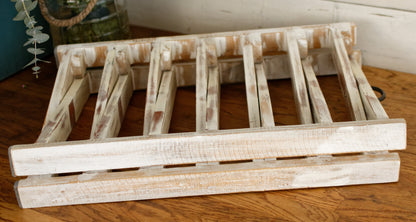 French Vintage Wooden 6 Tier Folding Bakery Pie Pastry Cooling Rack Présentoir à Patisserie Gâteaux en Bois Distressed Biege