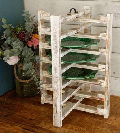 French Vintage Wooden 6 Tier Folding Bakery Pie Pastry Cooling Rack Présentoir à Patisserie Gâteaux en Bois Distressed Biege