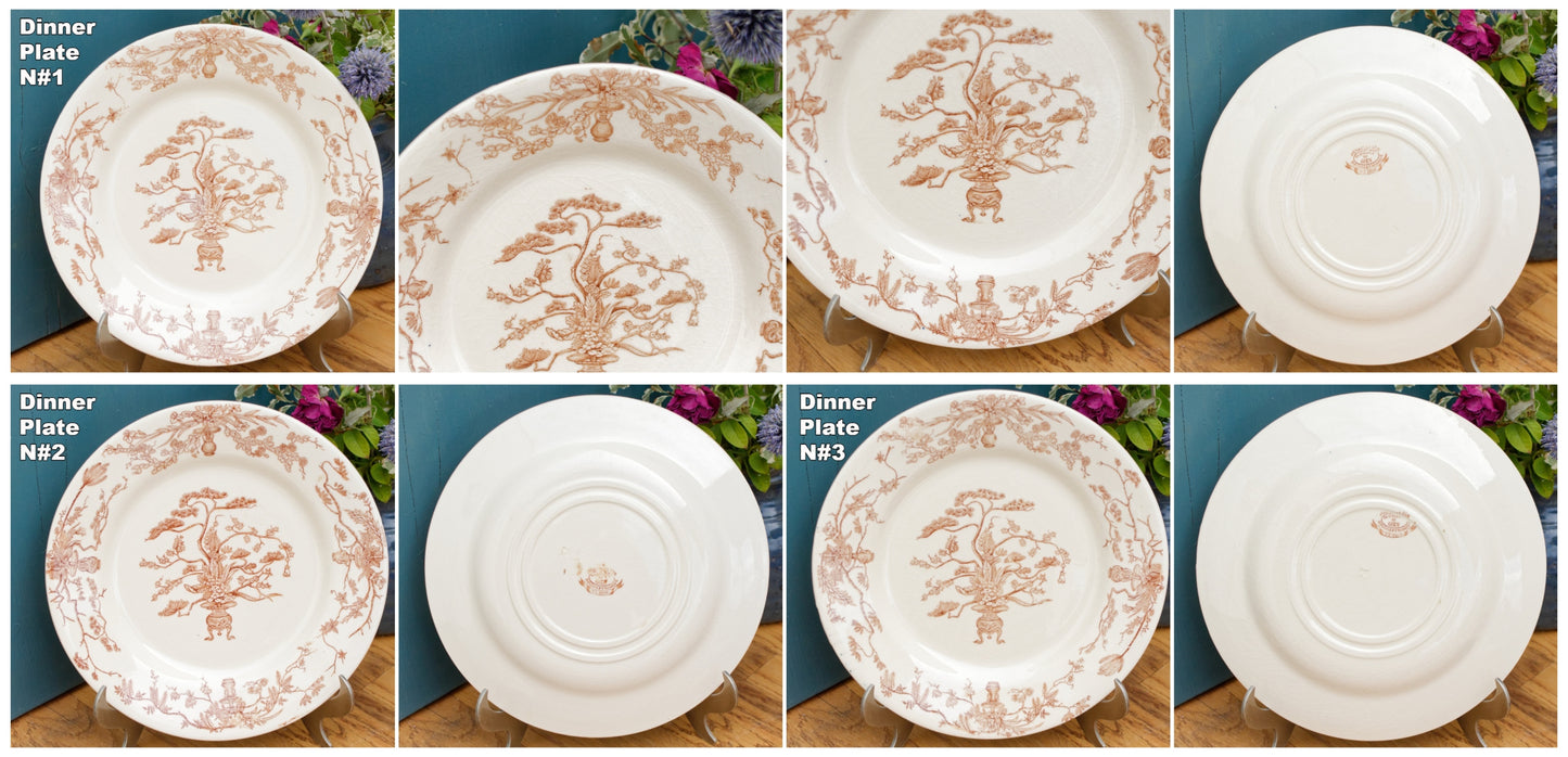 YEDDO Medailles D'Or Faiencerie de GIEN Diplomes D'Honneur French Antique Ironstone Brown Transferware Dinner Plate Terre de Fer