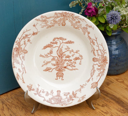 YEDDO Medailles D'Or Faiencerie de GIEN Diplomes D'Honneur French Antique Ironstone Brown Transferware Soup plate Terre de Fer