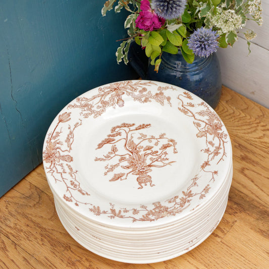 YEDDO Medailles D'Or Faiencerie de GIEN Diplomes D'Honneur French Antique Ironstone Brown Transferware Dinner Plate Terre de Fer