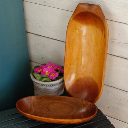 French Vintage Wooden Dough Bread Bowl Set of 2 Primitive Farmhouse Rustic Kitchen Decor