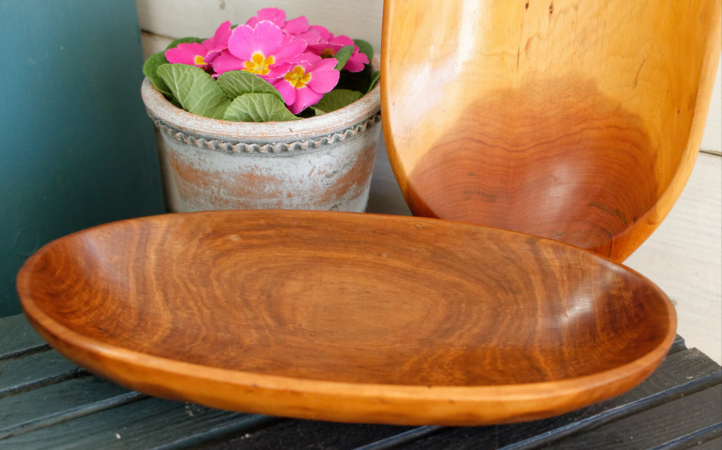 French Vintage Wooden Dough Bread Bowl Set of 2 Primitive Farmhouse Rustic Kitchen Decor