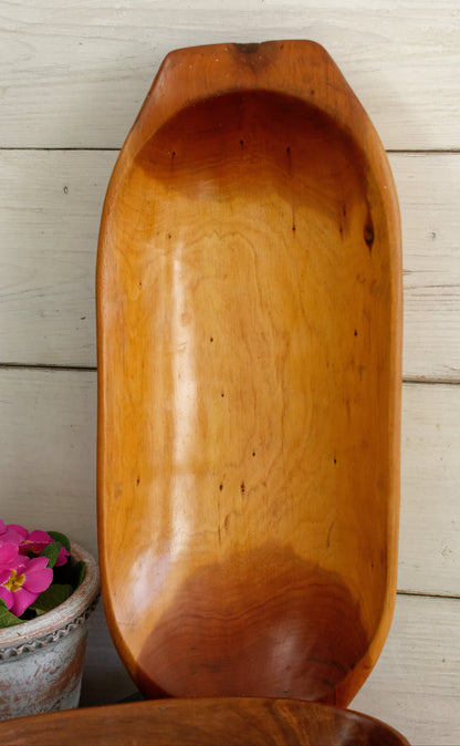 French Vintage Wooden Dough Bread Bowl Set of 2 Primitive Farmhouse Rustic Kitchen Decor