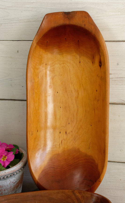French Vintage Wooden Dough Bread Bowl Set of 2 Primitive Farmhouse Rustic Kitchen Decor