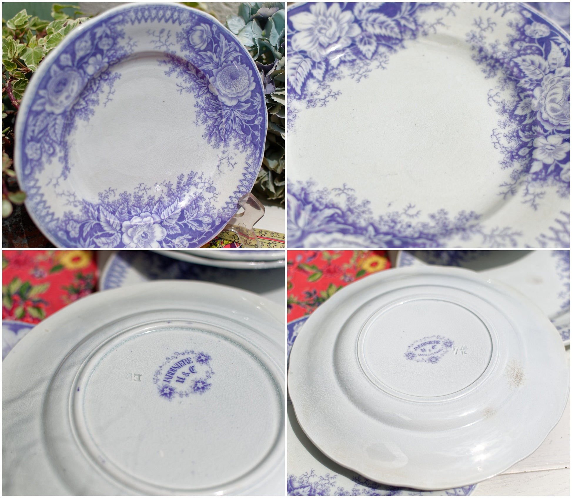 1890s ~ "JARDINIERE" Sarreguemines U&C ~ French Antique Ironstone Lavender Transferware Small Plate ~ Terre de Fer Faience