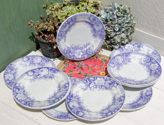1890s ~ "JARDINIERE" Sarreguemines U&C ~ French Antique Ironstone Lavender Transferware Small Plate ~ Terre de Fer Faience