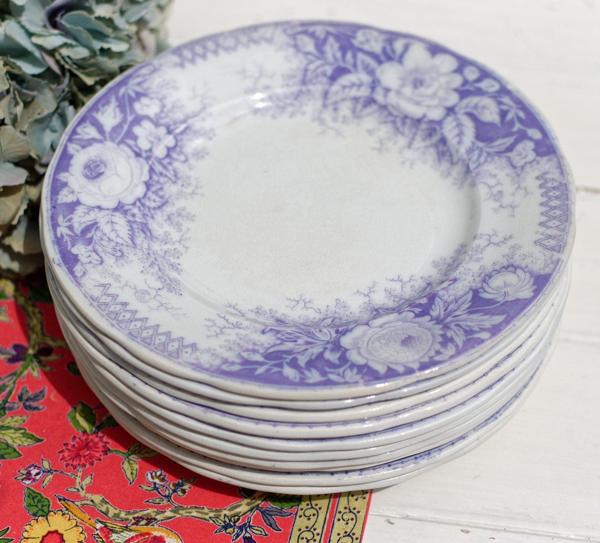 1890s JARDINIERE Sarreguemines U&C French Antique Ironstone Lavender Transferware Small Plate Terre de Fer Faience