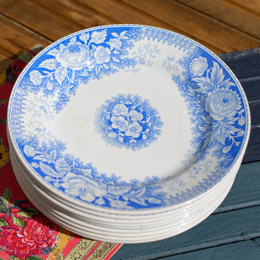 1890s JARDINIERE Sarreguemines U&C French Antique Ironstone Blue Transferware Small Plate Terre de Fer Faience