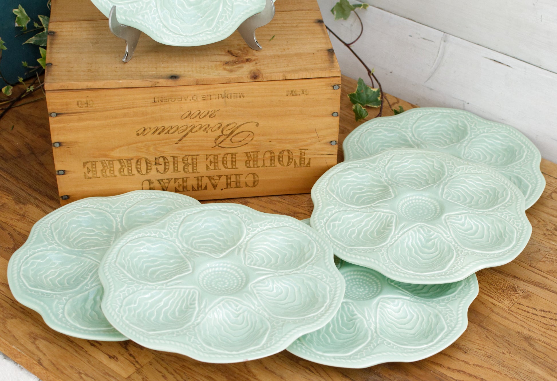 KERALUX Boch Freres Belguim Vintage Oyster Shellfish HUITRE Plate in Blue Seafoam BARBOTINE Majolica en Faience Terre de Fer