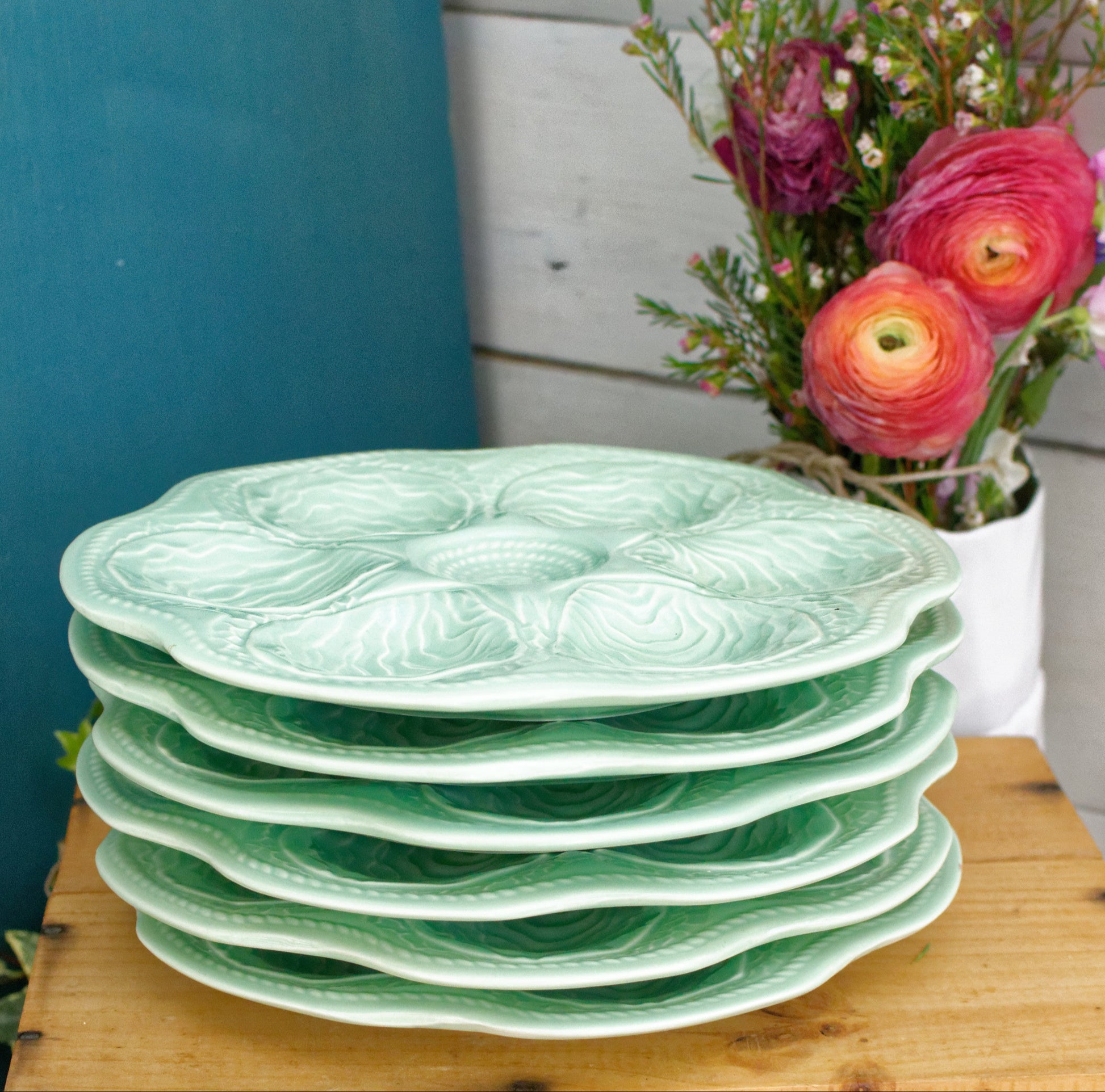 KERALUX Boch Freres Belguim Vintage Oyster Shellfish HUITRE Plate in Blue Seafoam BARBOTINE Majolica en Faience Terre de Fer