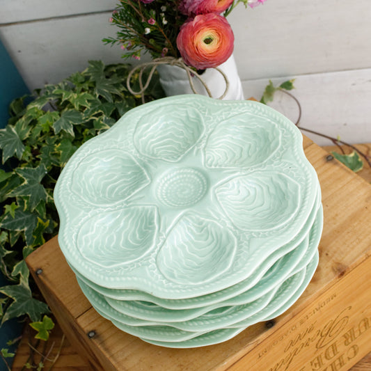 KERALUX Boch Freres Belguim Vintage Oyster Shellfish HUITRE Plate in Blue Seafoam BARBOTINE Majolica en Faience Terre de Fer