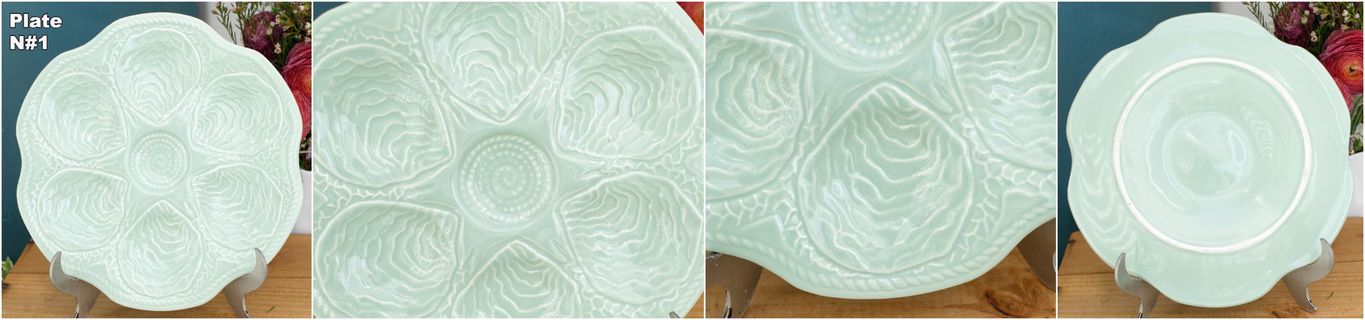 KERALUX Boch Freres Belguim Vintage Oyster Shellfish HUITRE Plate in Blue Seafoam BARBOTINE Majolica en Faience Terre de Fer