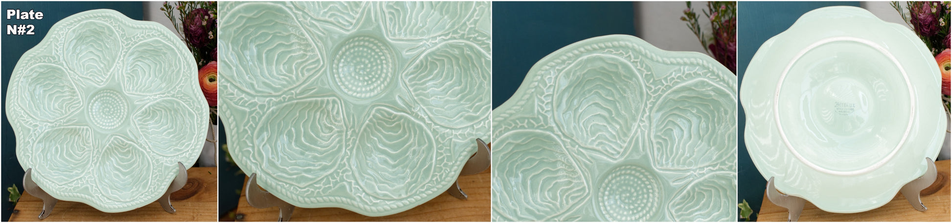 KERALUX Boch Freres Belguim Vintage Oyster Shellfish HUITRE Plate in Blue Seafoam BARBOTINE Majolica en Faience Terre de Fer
