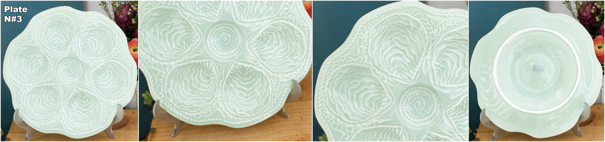 KERALUX Boch Freres Belguim Vintage Oyster Shellfish HUITRE Plate in Blue Seafoam BARBOTINE Majolica en Faience Terre de Fer