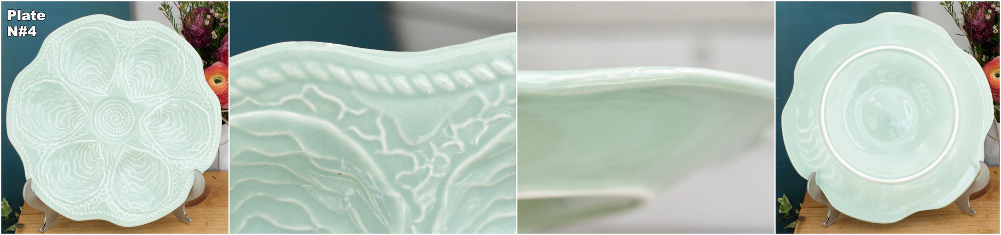 KERALUX Boch Freres Belguim Vintage Oyster Shellfish HUITRE Plate in Blue Seafoam BARBOTINE Majolica en Faience Terre de Fer