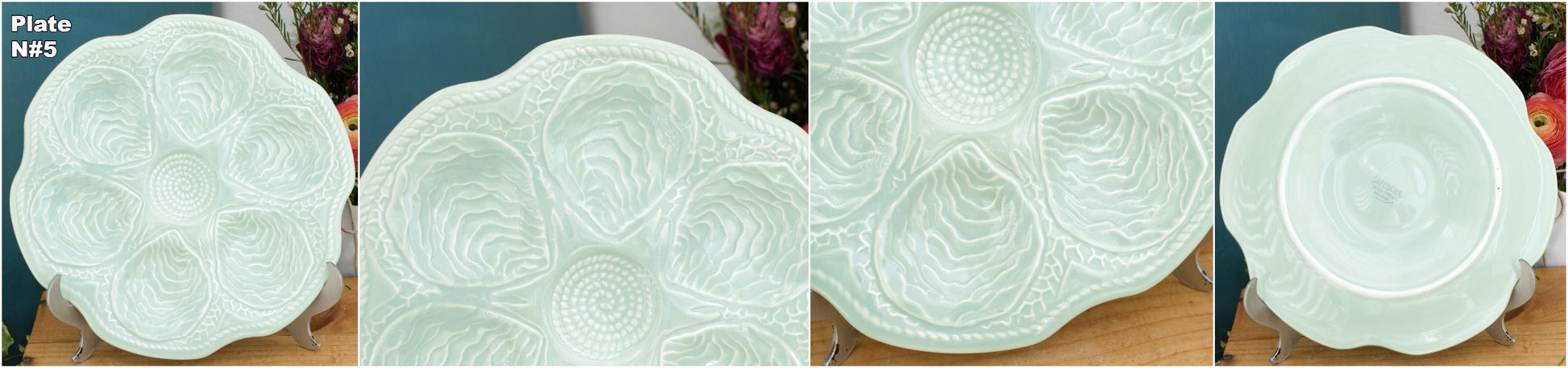 KERALUX Boch Freres Belguim Vintage Oyster Shellfish HUITRE Plate in Blue Seafoam BARBOTINE Majolica en Faience Terre de Fer