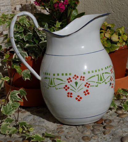 French Enamel Floral Pitcher