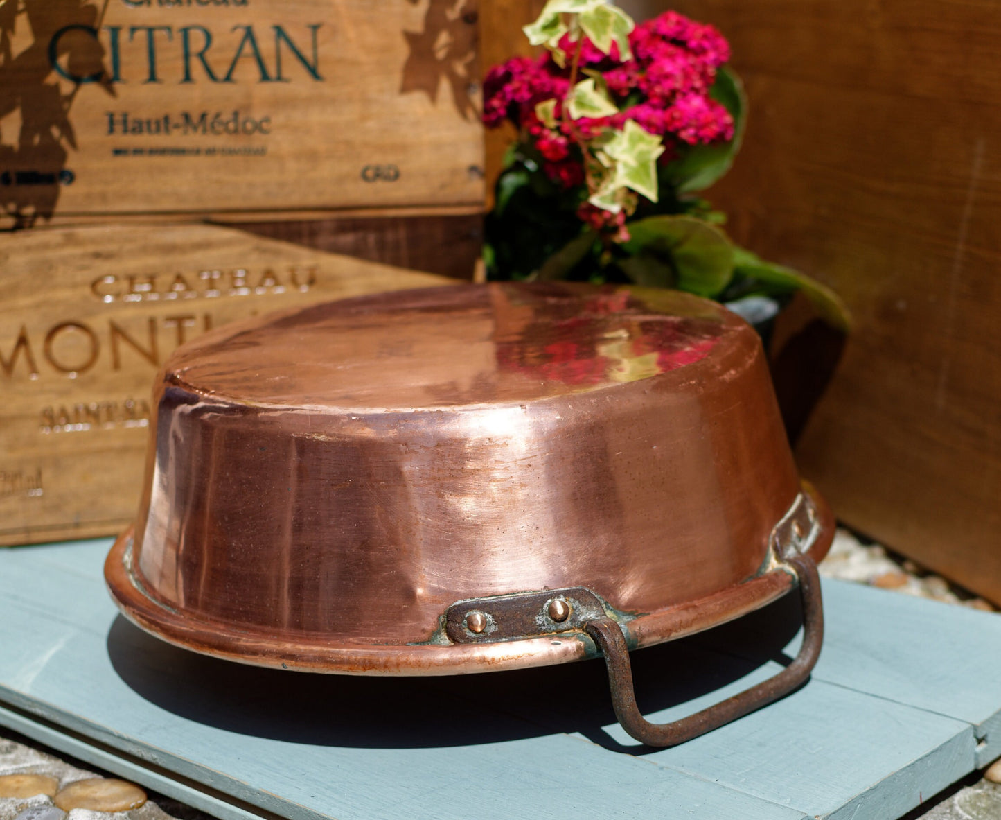 1930s ~ French Vintage COPPER Artisanal Pot ~ Antique French Roll Top Rim Copper Pan ~ Cuivre Jam Pan ~ Confiture Pan ~ Decorative Pot