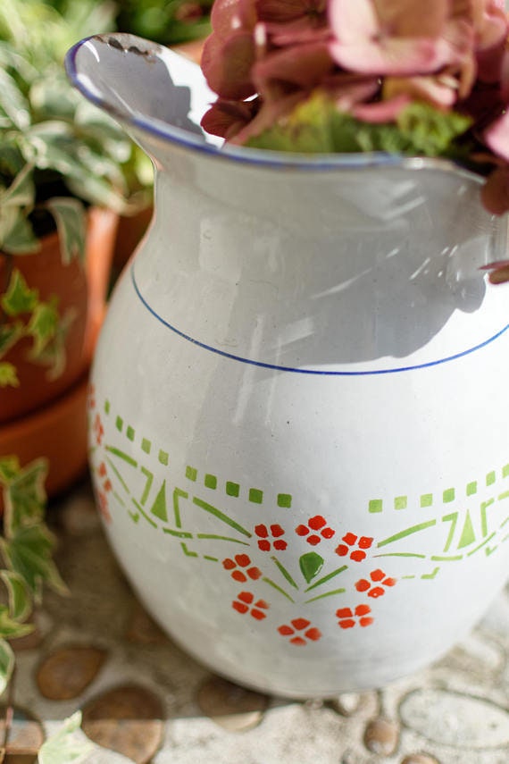 French Enamel Floral Pitcher