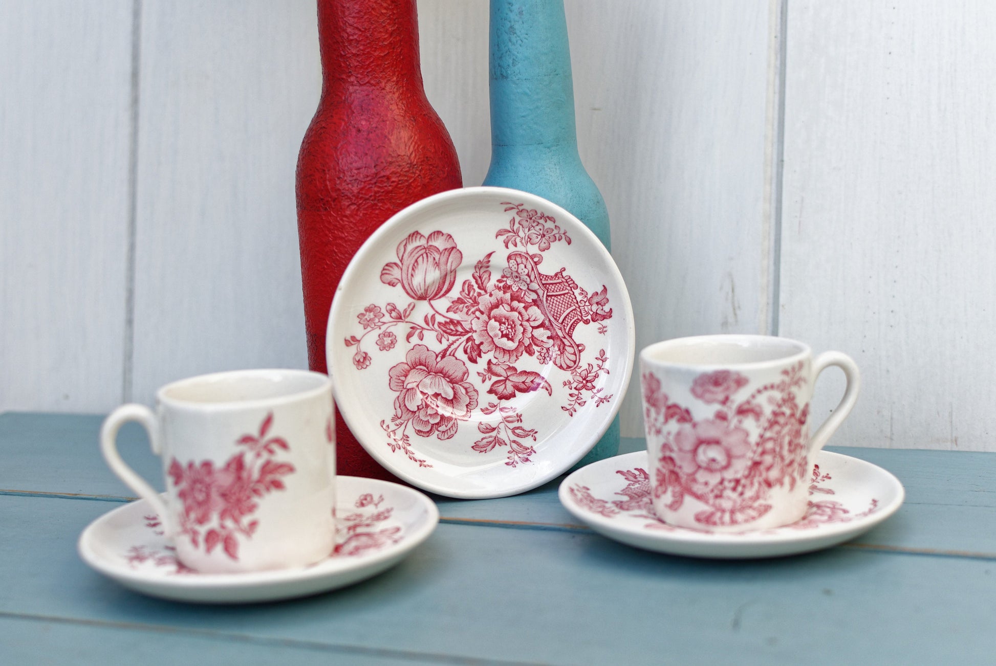 English Ironstone Red China Cup Saucer Crown Devon Fieldings Staffordshire England Acid Resistance