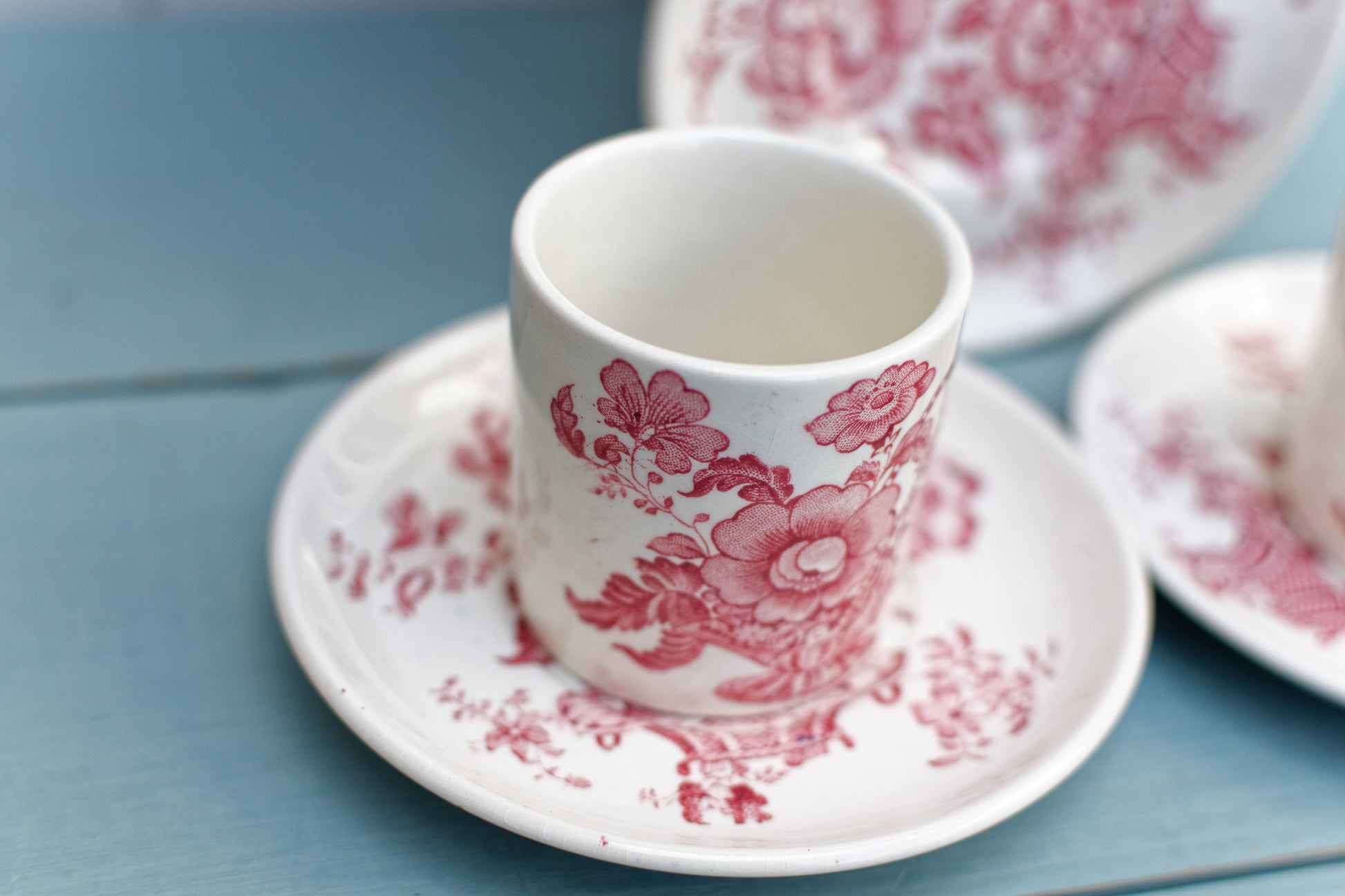 English Ironstone Red China Cup Saucer Crown Devon Fieldings Staffordshire England Acid Resistance