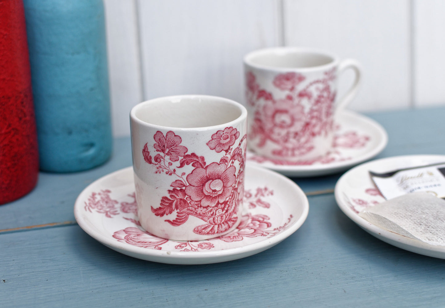 English Ironstone Red China Cup Saucer Crown Devon Fieldings Staffordshire England Acid Resistance