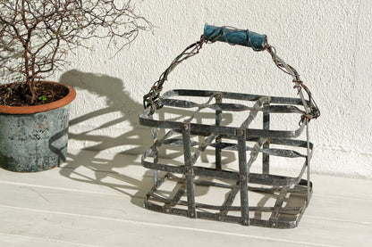 French Antique Galvanized Zinc Bottle Carrier Caddy 6 bottle