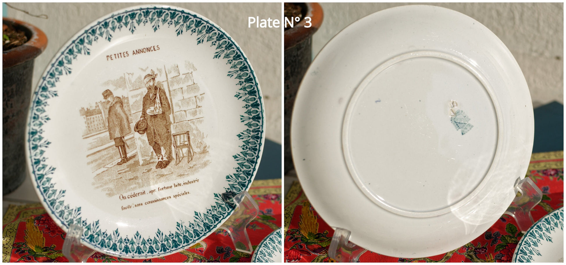 French Ironstone Talking Plate Petites Announces DIGOIN & SARREGUEMINES Terre de fer